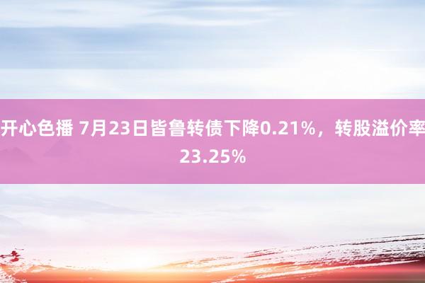   开心色播 7月23日皆鲁转债下降0.21%，转股溢价率23.25%