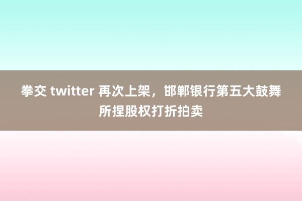   拳交 twitter 再次上架，邯郸银行第五大鼓舞所捏股权打折拍卖